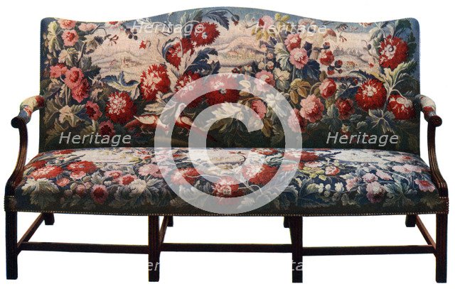 Settee, belonging to a suite of Chippendale furniture covered in an 18th-century tapestry, (c1920). Artist: Unknown