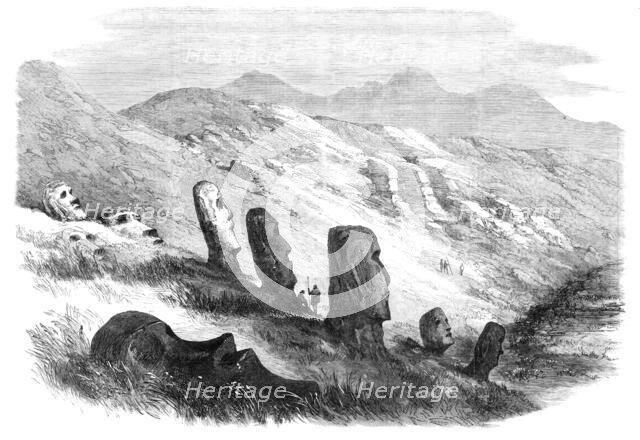 Group of images inside the crater of Otuiti, Easter Island, 1869. Creator: Unknown.