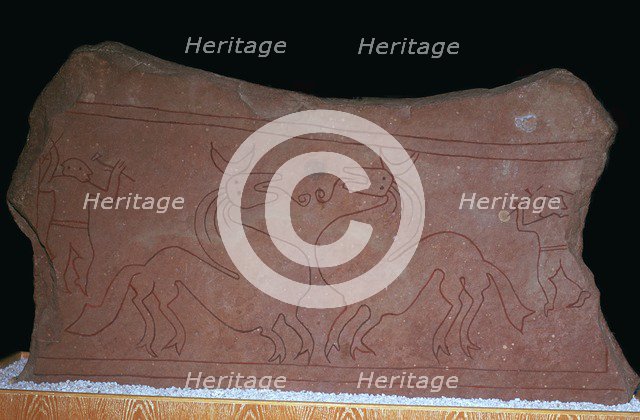 Iron age stela of two horses fighting, 5th century. Artist: Unknown