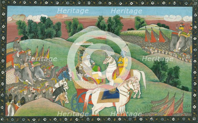 The dialogue between Lord Krishna and Arjuna, c. 1830. Artist: Indian Art  