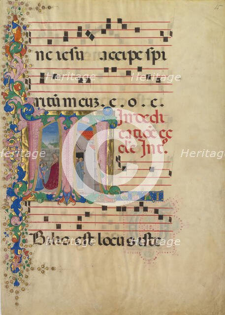 Manuscript Leaf with the Dedication of a Church in an Initial T, from a Gradual, second half 15th ce Creator: Mariano del Buono.