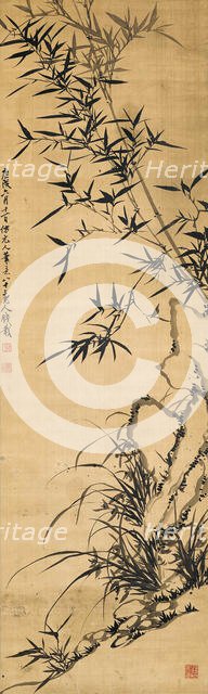 Bamboo, rock and orchid, 1760. Creator: Qian Zai (1708-1793).