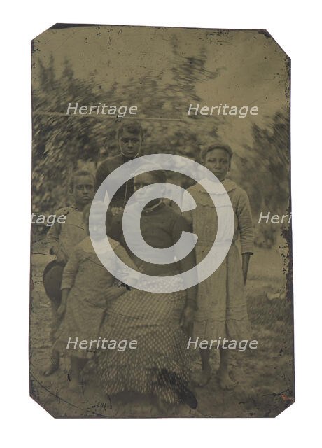 Tintype of a woman and four children, 1870s. Creator: Unknown.