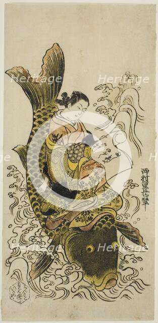 Courtesan Riding a Carp (parody of the Daoist Immortal Kinko [Chinese: Qin Gao]), c. 1730s. Creator: Nishimura Shigenaga.