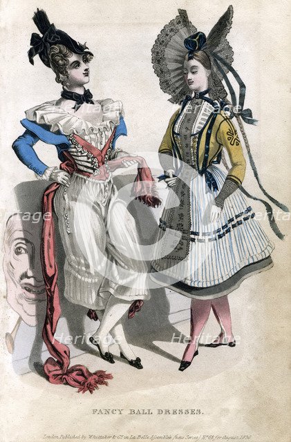 Fancy ball dresses, 1830. Artist: Unknown