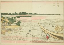 Low Tide at Shinagawa (Shinagawa shiohi), from the illustrated book "Picture Book of..., c. 1802. Creator: Hokusai.
