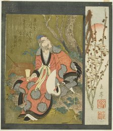 Lin Hejing (Rin Nasei) with Crane, 19th century. Creator: Gakutei.