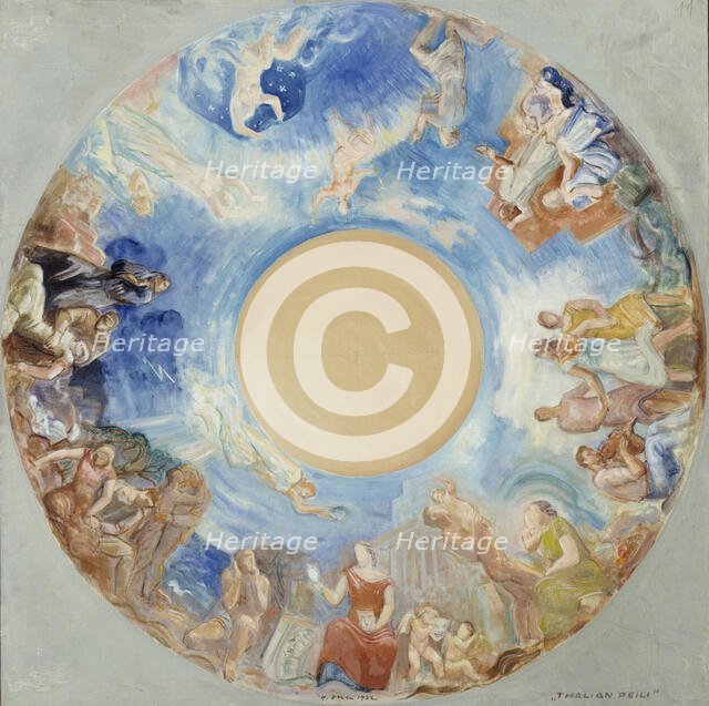 Thalia's mirror, overall sketch for the ceiling painting of the National Theatre, 1932. Creator: Yrjö Aleksander Ollila.