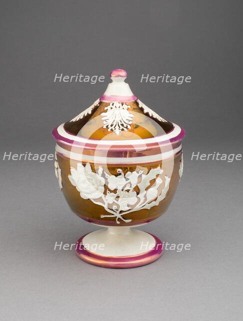 Sugar Bowl with Symbols of England, Ireland, and Scotland, Staffordshire, c. 1830. Creator: Staffordshire Potteries.