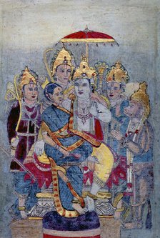 Rama and Sita enthroned under a royal umbrella, c1900.  Creator: Unknown.