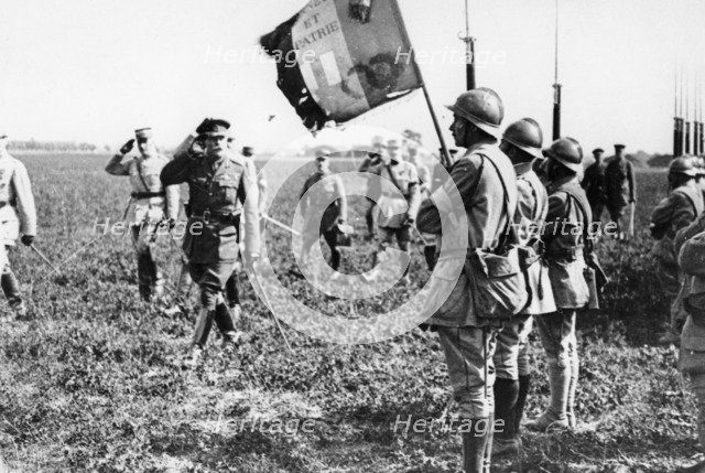 Field Marshal Sir Douglas Haig saluting an Infantry flag, WWI, c1914-c1918. Artist: Unknown