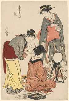 Entertainers of the Tachibana, from the series "A Collection of Contemporary Beauties of..., c.1782. Creator: Torii Kiyonaga.