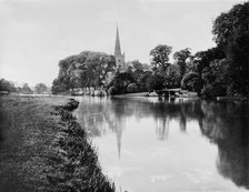 Trinity Church by river, Stratford-on-Avon, between 1900 and 1910. Creator: William H. Jackson.