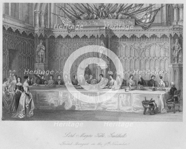 'Lord Mayors Table, Guildhall. Grand Banquet on the 9th November', c1841. Artist: John Shury.