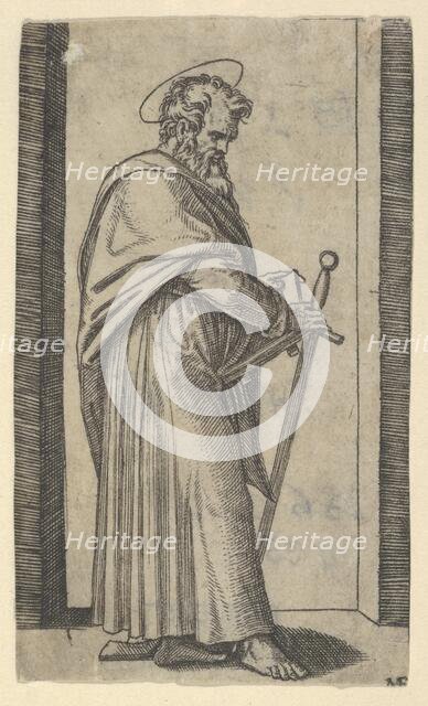 Saint Paul, sword in his right hand, from the series 'Piccoli Santi' (Small Saint..., ca. 1500-1527. Creator: Marcantonio Raimondi.