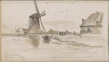 Mills and houses on the Rotte, 1864. Creator: Johannes Tavenraat.