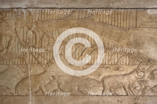 Fishing scene relief, Mastaba of Kagemni, Saqqara, Egypt, Old Kingdom, 6th Dynasty, 2350 BC (2003). Creator: Unknown.