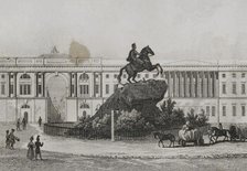 Bronze Horseman - equestrian statue of Peter the Great, Senate Square, St Petersburg, Russia, 1839. Creator: Augustin François Lemaitre.