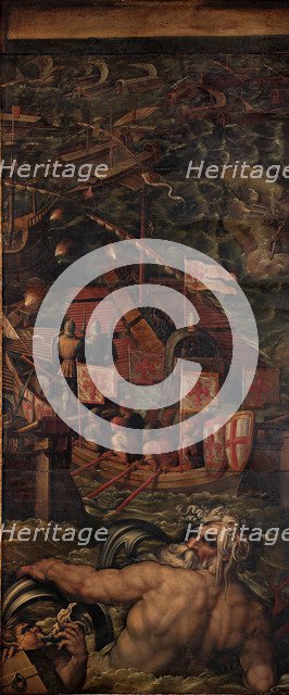 Sea battle between Florentines and Pisans, 1563-1565. Artist: Vasari, Giorgio (1511-1574)