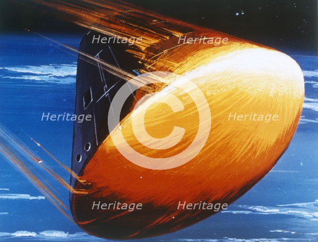 Artist's concept of Command Module re-entry in 5000° heat. Creator: NASA.