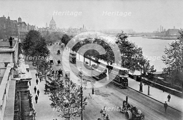 The Embankment from Waterloo Bridge, Westminster, London. Artist: Unknown