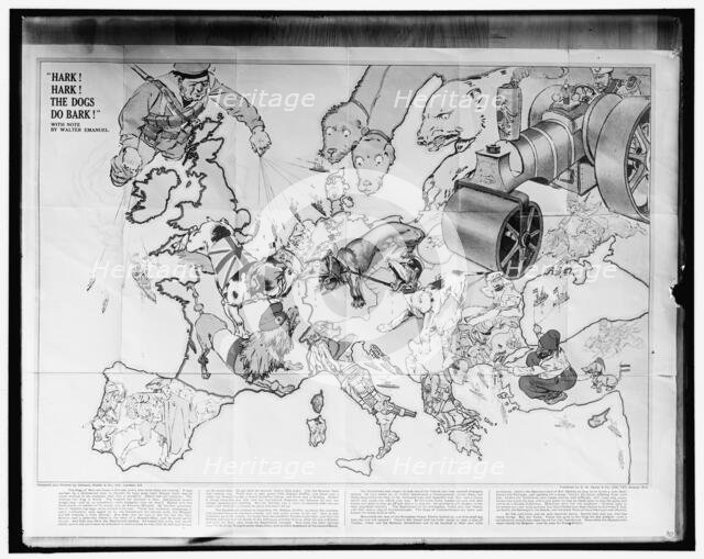 Cartoon: "Hark! Hark! The Dogs Do Bark", c1914.  Creator: Harris & Ewing.