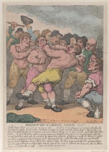 Description of a Boxing Match between Ward and Quirk for 100 Guineas a side, Marc..., March 1, 1812. Creator: Thomas Rowlandson.