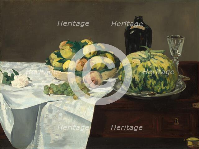 Still Life with Melon and Peaches, c. 1866. Creator: Edouard Manet.