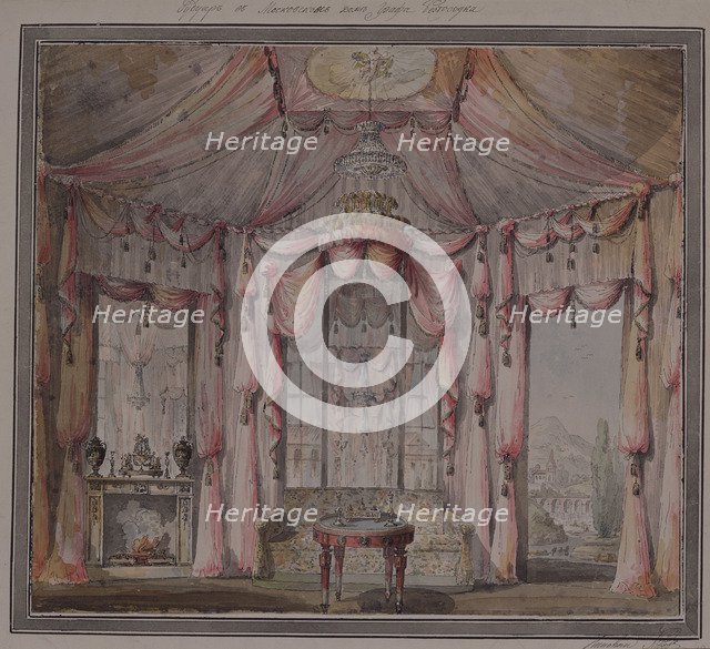 Interior design for the boudoir in the Count Bezborodko House in Moscow, 1790s. Artist: Lvov, Nikolai Alexandrovich (1751-1803)