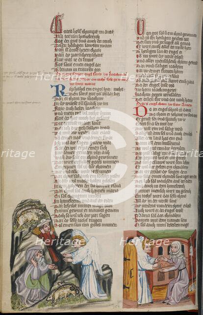 The Annunciation to Joachim: The Annunciation to Anna; Weltchronik, about 1400-1410. Creator: Unknown.