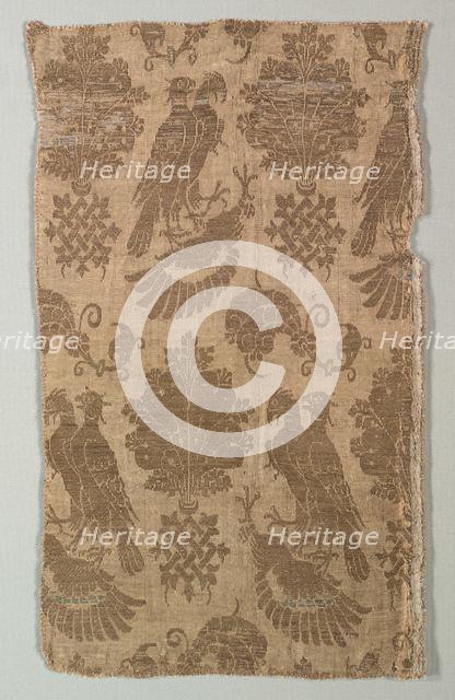Gold-patterned Silk with Falcons and Heraldry, 1360-1400. Creator: Unknown.
