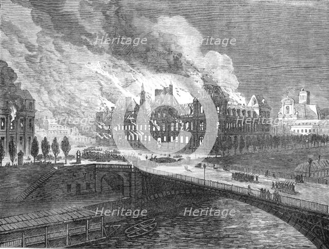 The Fighting in Paris: burning of the Hotel de Ville, 1871. Creator: Unknown.