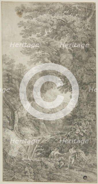 Forest Scene with Waterfall and Two Figures, n.d. Creator: Johann Samuel Bach.