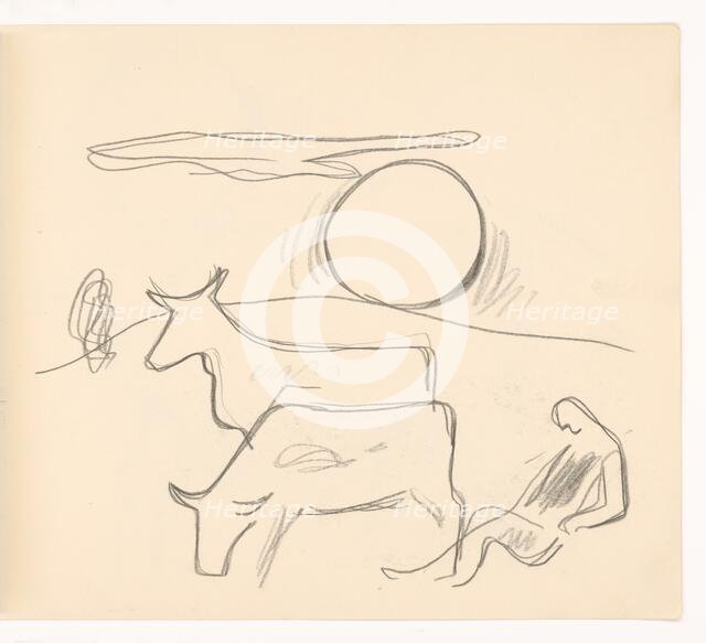 Herdsman with cows, 1937. Creator: Mikulas Galanda.
