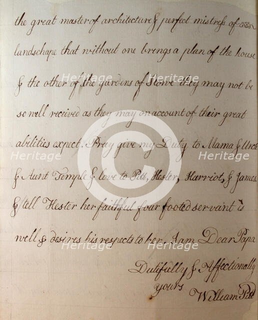 Letter from William Pitt,  between 1766 and 1770. Creator: William Pitt the Younger.