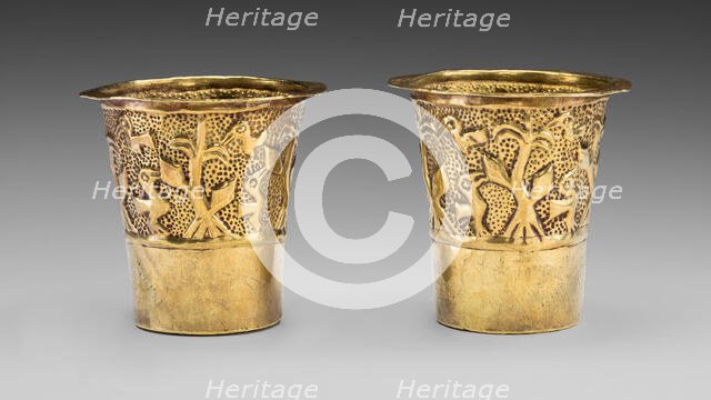 Pair of Beakers Depicting Birds in a Cornfield, A.D. 1100/1438. Creator: Unknown.