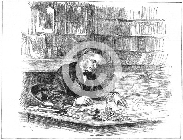 Thomas Henry Huxley, British biologist, at his desk in 1882 (1883). Artist: Unknown
