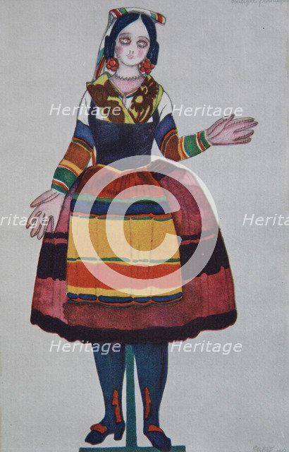 Italian puppet. Costume design for the ballet The Magic Toy Shop by G. Rossini, 1919. Artist: Bakst, Léon (1866-1924)