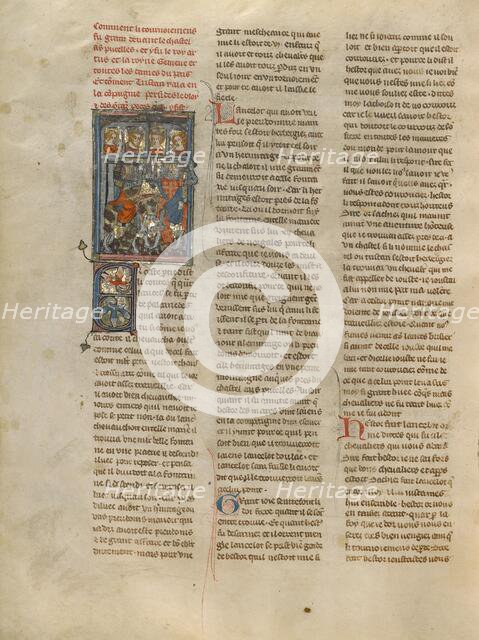 A Tournament before the Castle of Pucelles, about 1320-1340. Creator: Jeanne de Montbaston.