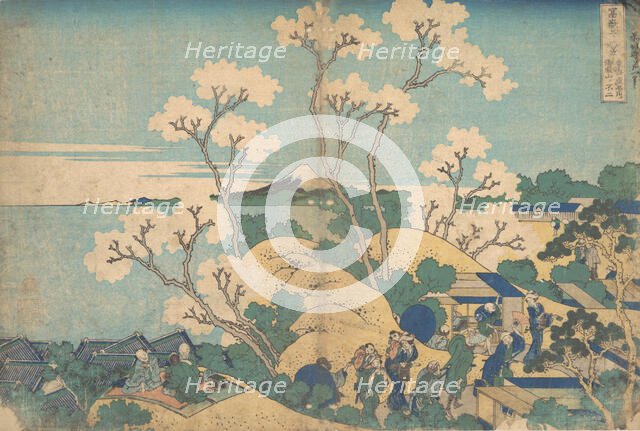 Fuji from Gotenyama at Shinagawa on the Tokaido (Tokaido Shinagawa Gotenyama no Fuj..., ca. 1830-32. Creator: Hokusai.