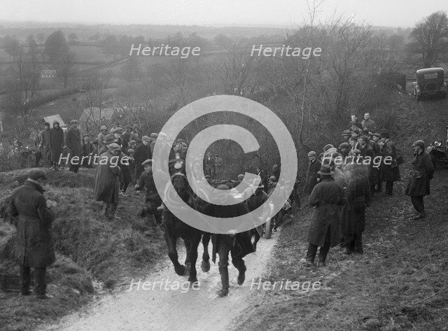 Horse towing a car up Ibberton Hill, Dorset, MCC Exeter Trial, 1930. Artist: Bill Brunell.