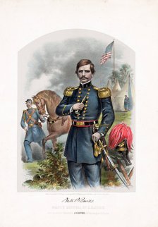 Nathaniel P. Banks, Major General of U.S. Army, pub. 1861 (colour lithograph) Creator: American School (19th Century).