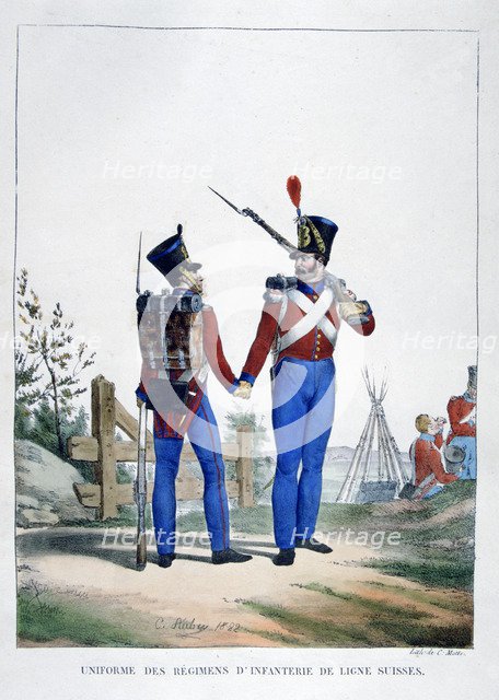 Uniform of a regiment of Swiss infantry, France, 1823.  Artist: Charles Etienne Pierre Motte