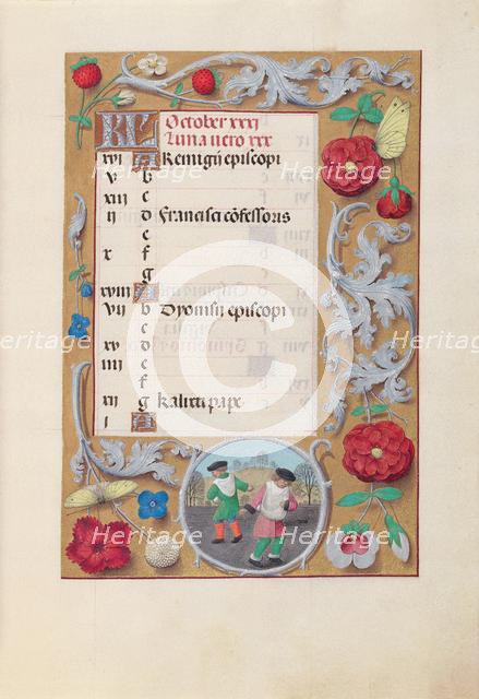 Hours of Queen Isabella the Catholic, Queen of Spain: Fol. 11r, October, c. 1500. Creator: Master of the First Prayerbook of Maximillian (Flemish, c. 1444-1519); Associates, and.