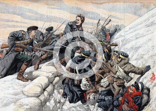 Russian attack on the Japanese trenches, Russo-Japanese War, 1904-5. Artist: Unknown