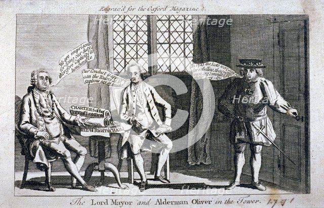 The Lord Mayor [Brass Crosby] and Alderman Oliver, imprisoned in the Tower of London, 1771. Artist: Anon
