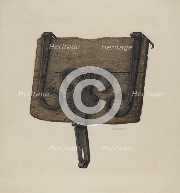 Conestoga Wagon Tool Box Lid, c. 1938. Creator: Austin L. Davison.