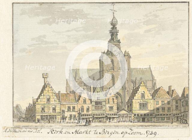 Church and Markt in Bergen op Zoom, 1739. Creator: Abraham de Haen.