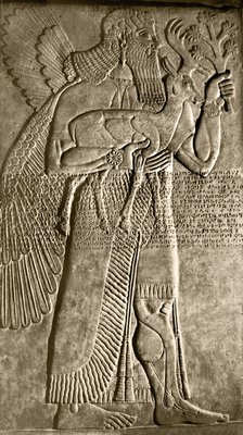 Stone bas-relief of a winged protective spirit carrying a deer, Assyrian, c875-860 BC. Artist: Werner Forman