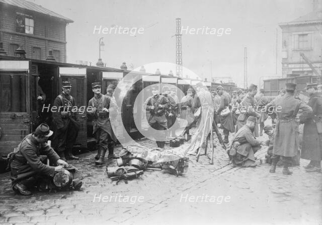 French troops leaving train, between c1914 and c1915. Creator: Bain News Service.